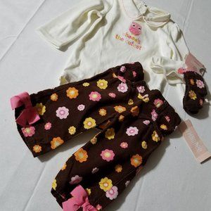 Gymboree Bright Owl NWT 6-12 Month bodysuit, 3-6 month Socks & Used 3-6 month Pa